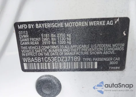 2014 BMW 535I from USA, damaged, VIN WBA5B1C53EDZ37189